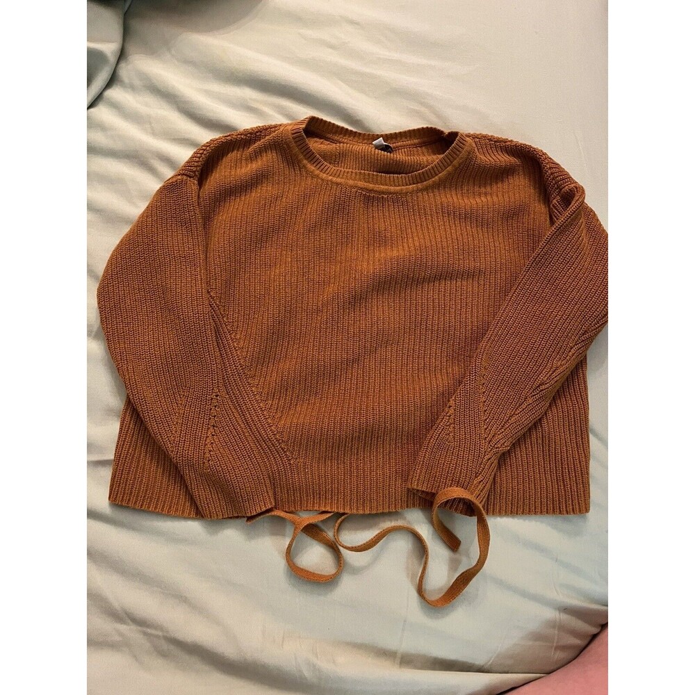 Lucky Brand Women's Sweater Size M Caramel Oversized Braids Crew Neck Y2K Crop
